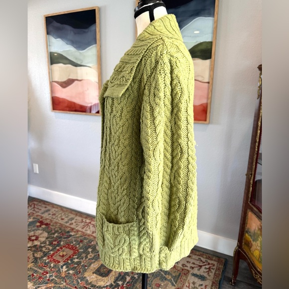 Aran Crafts Green Cable Wool Knit Sweater Cardigan - Picture 5 of 14